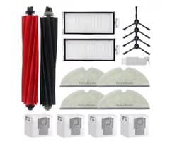 PolkaHome 17 stuks Accessoireset geschikt voor Roborock robotstofzuigers, 2 hoofdborstels, 4 hepa filters, 6 poetsdoeken, 6 zijborstels, 1 reinigingsborstel, accessoires reserveonderdelen. voor Roborock Q5 Pro+/Q5 Pro/Q8 Max+/Q8 Max