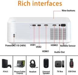 Neova AC30 - Multimedia Beamer - Android 9.0 - 4K Ondersteuning - Full HD Projector voor Thuisbioscoop - 120 inch - Compact & Draagbaar - Inclusief Afstandsbediening - Wit Kleur — thumbnail 4