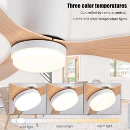 Betaalbare Goederen® plafondventilator met verlichting - wit met hout - 52 inch - plafondventilator - badkamer ventilator - plafondventilator slaapkamer — thumbnail 2