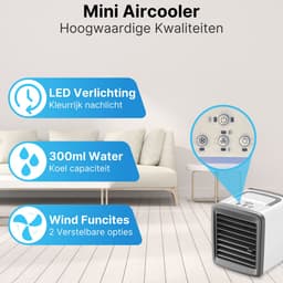 Mobiele Aircooler - Ventilator & Nachtlamp - Luchtkoeler met Waterreservoir - Verkoeling voor Thuis & Kantoor - USB Aansluiting - 3-in-1 Koelsysteem - Wit/Grijs — thumbnail 3