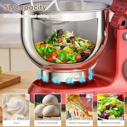 Traumheim® XS-001 5L Standmixer, 1200W keukenmachine, OLED digitaal display, elektrische keukenmachines met 3 accessoires en kom, blender (rood) — thumbnail 5