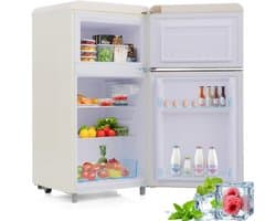 Retro koelkast, bovenste en onderste dubbele deur koelkast, 72 liter totaal volume, met 21 liter vriezervolume, 120 kWh/jaar, LED -licht. Beschikbaar in verschillende kleuren. [Energieklasse E]
