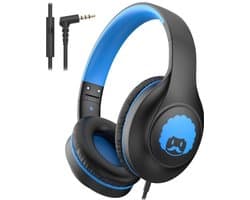 StayPowered Kinder Koptelefoon - Comfortabel en Duurzaam Ontwerp - HD Microfoon - Opvouwbaar Ontwerp - Rijke Stereo Bass - Verwikkelingvrij Nylon Kabel - Verstelbare Pasvorm - Universele 3,5 mm Jack - Zwart/Blauw - Levering Sneller dan Aangegeven!