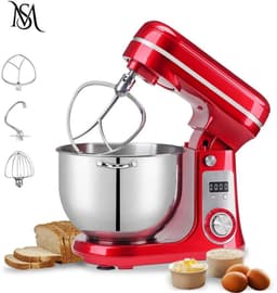 Keukenmixer - Stand Mixer - Deegmixer - Foodprocessor - Elektrische Mixer - 6 Snelheden - 6 Liter RVS Mengkom - Garde - Klopper - Deeghaak - Stil - Krachtig - Met LED-display - BPA-vrij - Antislip - Rood — thumbnail 1