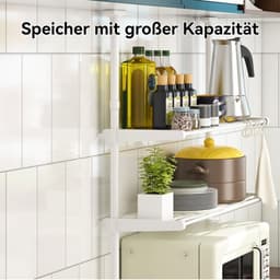 CHIWIN Magnetron Rek Uitschuifbaar - Keukenkast voor Magnetron - Magnetron Opbergrek - Magnetronkast - Keuken Organizer - met 5 S-vormige Haken - Geen Boren - voor Magnetrons, Koffiezetapparaten, Airfryers, Oven - Wit — thumbnail 11
