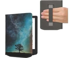 kwmobile e-reader hoesje geschikt voor Pocketbook Verse / Verse Lite / Verse Pro / Color / Vivlio Light/Light HD hoes - E reader flip case met magneetsluiting - Ereader cover - Sterrenstelsel en Boom design in blauw / grijs / zwart