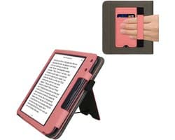 kwmobile flip cover voor e-reader - geschikt voor Kobo Libra Colour - Van imitatieleer en -suède - In poederroze / donkergrijs