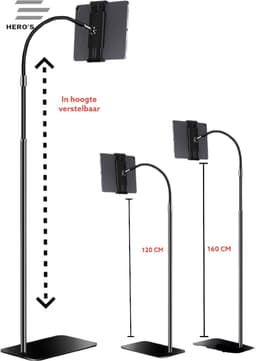 3 Herro's Universeel Tablet Houder-E Tablet houder-smartphone Statief-Tablet Houder-Telefoonhouder - Tablet Standaard Statief - Stevig Statief - Houder met Klem voor Bed/Bank/Horeca/School - Vloerstandaard - Statief - Incl. Ipad Houder&Telefoonhouder — thumbnail 2