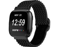 Nylon Smartwatch bandje - Geschikt voor Fitbit Versa / Versa 2 elastisch bandje - zwart - Strap-it Horlogeband / Polsband / Armband