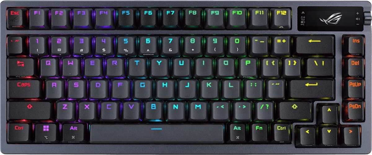 ASUS ROG Azoth - Toetsenbord - Bedraad, draadloos - Qwerty - US lay-out - TKL - USB 2.0 - bluetooth 5.1 - 2.4GHz - gunmetal — afbeelding 1