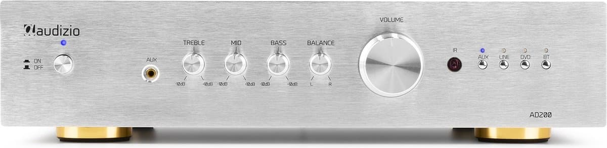 Stereo versterker - Audizio AD200A - hifi versterker met Bluetooth - Subwoofer aansluiting - Zilver — afbeelding 1