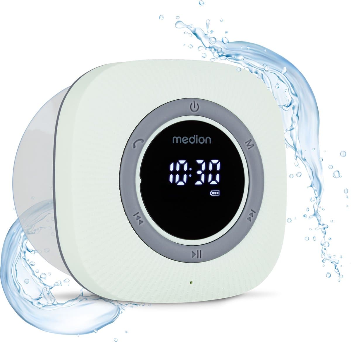 MEDION S66884 Douche radio met Bluetooth (badkamerradio, FM radio, zuignap, LED display, IPX6 waterproof, geïntegreerde oplaadbare batterij, MD43884) groen — afbeelding 1