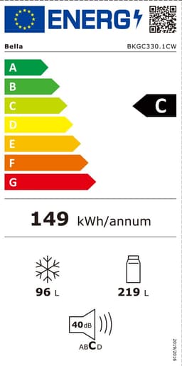 Bella BKGC330.1CW - Koelvriescombinatie - Snelvriezen - Hoogte 186cm - Energielabel C - 315 Liter - Wit — thumbnail 2