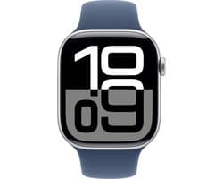 Apple Watch Series 10 - Wifi + 4G - 46mm - Zilveren Aluminium Case met Denim Sportbandje - M/L