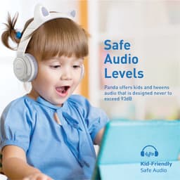 ProMate® Draadloze Bluetooth Hoofdtelefoon voor Kinderen, Kawaii Stijl Bedrade/Draadloze Opvouwbare Hoofdtelefoon met LED Kattenoren, 93dB Veilige Volumelimiet, Microfoon, AUX, TF Kaartsleuf en 40 Uur Speeltijd, Panda Lilac — thumbnail 4