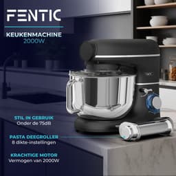Fentic Keukenmachine - 2000W - Keukenrobot - Incl. Pastaroller en extra accessoires - 6,2L Mengkom - Foodprocessor - Pastamachine - Zwart — thumbnail 2