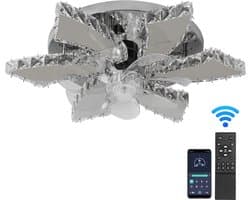 Lotus Kristallen Ventilator Lamp - Crystal Plafondventilator Met Verlichting - Plafonniere - App Bediening - Met Dimmer - 6 Standen Ventilator - Met Afstandsbediening - Keuken Lamp - Woonkamer Lamp - Moderne Lamp - LED - Chrome — afbeelding 1