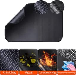 Hittebestendige Vuurvaste Siliconen Mat – Bakmat - Antislip Glasvezelmat 50x70 cm – Beschermmat voor Friteuse, Airfryer, Oven & Koffiezetapparaat - Inductie Beschermer - Hittemat - BBQ Mat — thumbnail 2
