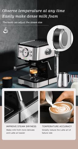 Seastone - Hibrew - Barista Koffiemachine - Semi-automatische Espressomachine - Heet water Stoomtemperatuurweergave - Voor Espresso - Koffie - Cappuccino — thumbnail 2
