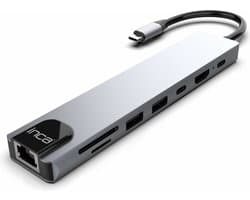 BasicTeQ: Inca ITPC-7T interface hub USB Type-C 1000 Mbit/s Aluminium. USB C Hub 3.0 – 8 Poorten - USB Splitter met Ethernet - USB C naar HDMI - USB Hub 3.0 - Docking Station Laptop - Micro SD Card Reader - HDMI 4K - Grijs