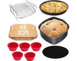 Airfryer Accessoireset Compatibel met 55L Air Fryer - Cake Pan - Pizza Pan - Bakrek - Siliconen Cup Cake Mould - Papier Voering — afbeelding 1