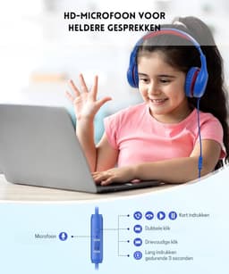 Intelectro Koptelefoon voor Kinderen - Veiligheid en Plezier in Eén! - Hoogwaardige Stereogeluid - Comfortabele Draagervaring - HD Microfoon - Volumeregeling - Brede Compatibiliteit en Audio Delen - Blauw/Rood - Levering Sneller dan Aangegeven! — thumbnail 4