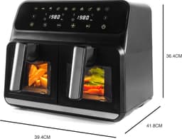 Equivera Dubbele Airfryer - Dubbele Mand - Dual Cook - Heteluchtfriteuse - Verschillende Programma's - Dual Zone - Mega — thumbnail 2