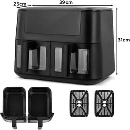 Equivera Dubbele Airfryer - Dubbele Mand - Dual Cook - Heteluchtfriteuse - Verschillende Programma's - Dual Zone - Mega — thumbnail 2