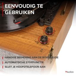 Platenspeler op poten - Audizio Fremont - Retro platenspeler met meubel - Met Bluetooth - Houtlook — thumbnail 3