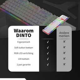 DINTO® Gaming Toetsenbord - Gaming keyboard - Led RGB - QWERTY - Wit — thumbnail 5