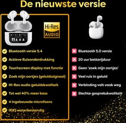 In-Ear Draadloze Oordopjes met Touch Display - Geschikt voor iPhone Oortjes - Nieuwe Bluetooth 5.4 - Noise Cancelling - Oortjes Draadloos - Originele Wireless EarBuds - Phreeze TWS9 Pro — thumbnail 2