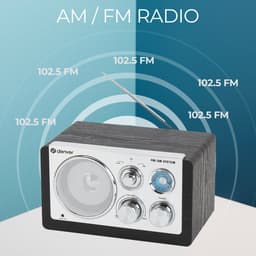 Denver Draagbare FM Radio - Retro - Werkt op batterijen of netstroom - Keukenradio - AM - FM - TR63 - Zwart — thumbnail 2