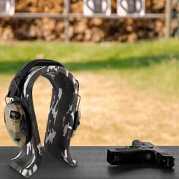 Houten Omega hoofdtelefoonstandaard voor over-ear hoofdtelefoon - veganistisch leder - gaming headset standaard - bureaudisplay hanger - Sordin Walker's HyperX SteelSeries - Camo — thumbnail 4