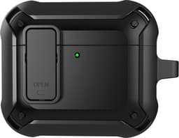 Telestore - Hoesje geschikte voor AirPods 4 - TPU hybride hoesje Beschermhoes - Shockproof AirPods 4 Cover - AirPods 4 Hoesje - Geschikt voor Apple Airpods 4 - zwart - hard en TPU cover met sleutelhanger — thumbnail 1