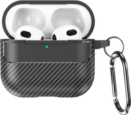 Telestore - Hoesje geschikte voor AirPods 4 - TPU carbon zwart hoesje Beschermhoes - Shockproof AirPods 4 Cover - AirPods 4 Hoesje - Geschikt voor Apple Airpods 4 - zwart - carbon TPU cover — thumbnail 1
