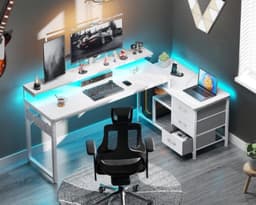 Multifunctioneel Bureau – Hoekbureau – Game Bureau – Jongens – Volledige Set – Stopcontacten – USB Poorten – Eenvoudige Montage – Wit — thumbnail 4