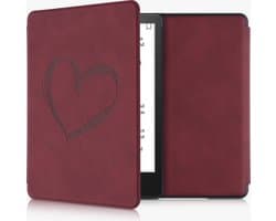 kwmobile e-reader hoesje geschikt voor Amazon Kindle Paperwhite 11. Generation 2021 hoes - Ereader flip case met standaard - Kunstleren e reader cover - Brushed Hart design in donkerrood