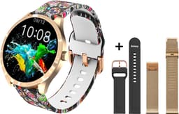 Belesy® BQSiRgSk Pro Skull - Smartwatch Dames – Smartwatch Heren - Horloge - 1.28 inch - Kleurenscherm - Stappenteller - Bloeddruk - Hartslag - 75+ Wijzerplaten – Sporten – Rose goud – Staal - Siliconen – Skull - Zwart - Kerstcadeau — thumbnail 1