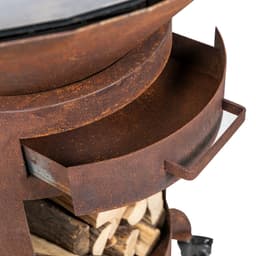 WELDED BARREL 800 Barbecue Vuurschaal - bbq cortenstaal - houtgestookt - standaard met wielen, aslade, stookrooster - regelbare luchttoevoer onder in vuurschaal waardoor veel minder last van rook — thumbnail 5