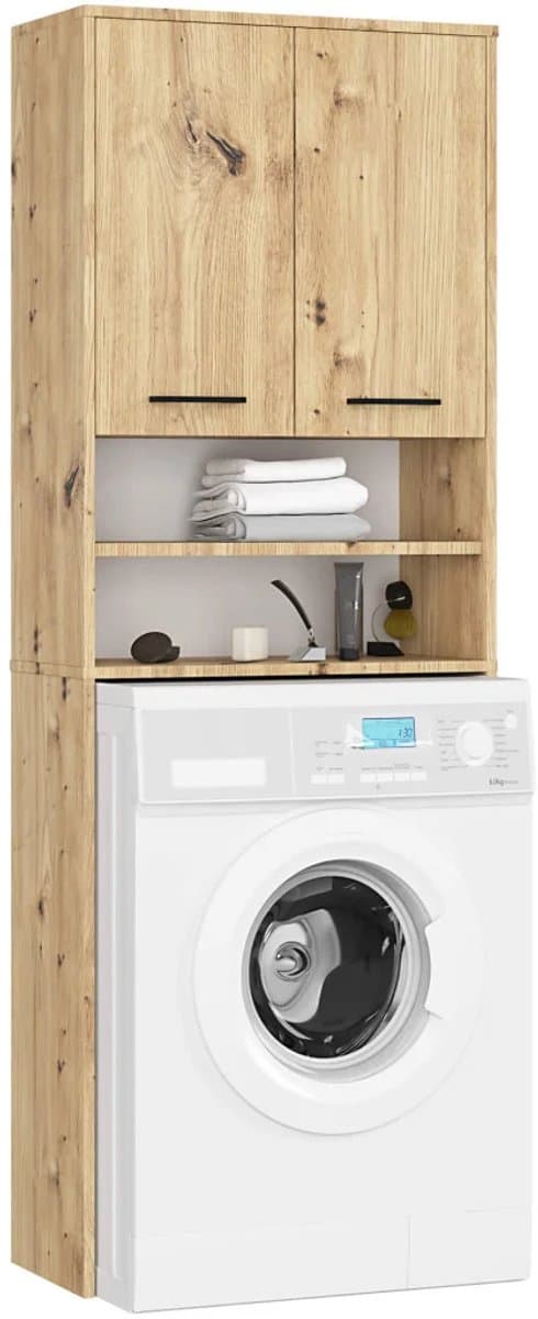 Badkamerkast voor Wasmachine FIN / Hoge Wasmachinekast met 2 Deuren / AKORD Furniture Factory / Artisan Eik / 65 x 180 x 30 cm — afbeelding 1