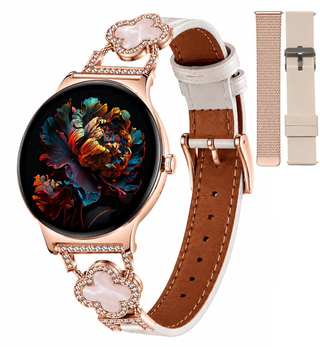 Hibousee Smartwatch voor Dames met Bluetooth Bellen, Gezondheid & Fitness Tracker – Stappenteller, Hartslagmeter, Slaapmonitor – iOS & Android - Incl 3 bandjes — afbeelding 1