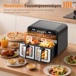 Airfryer – Friteuse – Heteluchtoven – Heteluchtfriteuse – Oven – 10,5L DualZone Met Dubbele Mand – 2600W Vermogen Met Touchscreen Bediening — thumbnail 9
