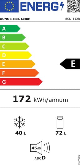 Gutent-Koel-vriescombinatie - 112L totaal - 72L koel en 40L vries - 7 temperaturen - LED-verlichting - verstelbare planken - Rood — thumbnail 2