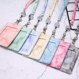 Marmer ID Kaarthouder voor Kantoor en School met Retractable Buckle en Neopreen Halsband, Transparante Kaartsleuf, Paars — thumbnail 4