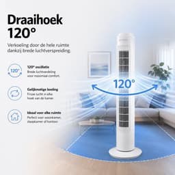 Torenventilator met 3 Standen - Staande Ventilator met Timer - Luchtkoeler Oscillatie 120 Graden - Verkoeling - Luchtkoeler Aircooler - Tower Fan - Ventilator Geruisloos - Tower Ventilatoren - Waaier - Toren Ventilator Stil - Zomer - Wit - Silvergear — thumbnail 4