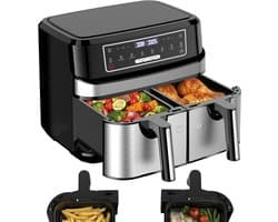 Airfryer Dubbele Lade - Heteluchtfriteuse Dubbel - Gezond Koken - Twee Aparte Zones - 9 Liter - Zilver