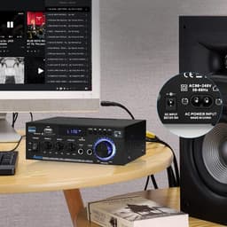 Bluetooth 5.0 Audioversterker Ontvangers - AK45 Hifi Stereo Mini Eindversterker RMS 40W 2.0 Kanaals Home Theater Audio Componenten Luidsprekers Versterker W/MIC USB RCA FM Radio — thumbnail 3