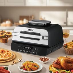 Heteluchtfriteuse Grill - Combi Oven - Gezond Koken - Dubbele Kookplaten - 6 Liter - Zwart — thumbnail 5