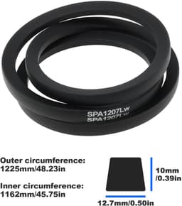 Dailygoods- Aandrijfriem Perfecte Pasvorm - Buitenlengte 1225 mm - Binnenlengte 1162 mm - Rubber - Betrouwbare Prestaties - Soepele Werking - Grasmaaier Riem — thumbnail 3