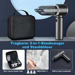 Handstofzuiger Blusser - Draadloze Krachtige Stofzuiger - Auto en Huis Reinigen - 3-in-1 Multifunctioneel - 18000PA Zuigkracht - Zilver Grijs — thumbnail 5